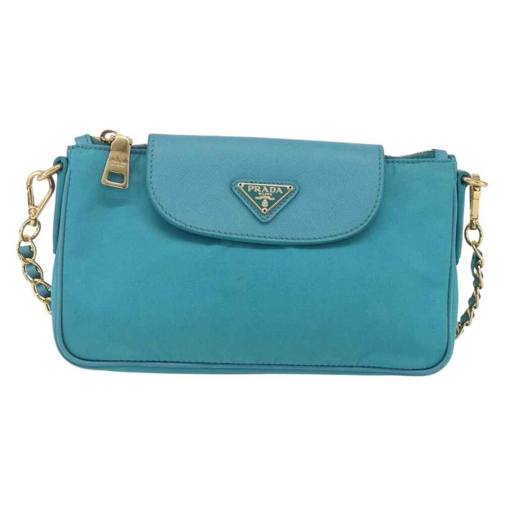Prada Nylon Chain Shoulder Bag Turquoise